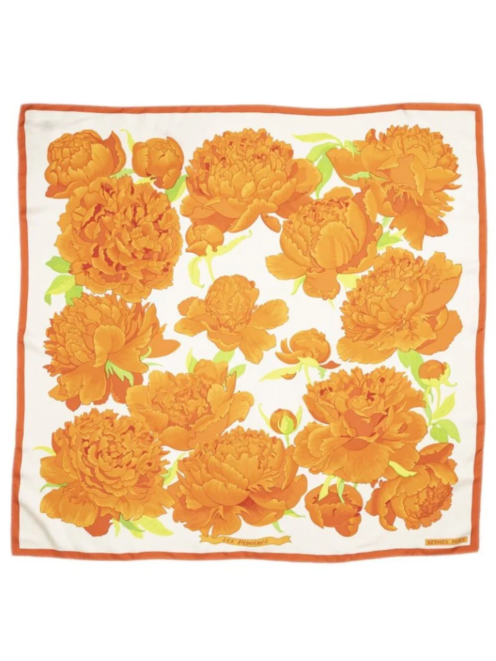 Hermes Scarf Orange Green White Twill Silk